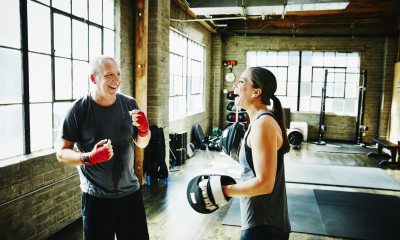 Two people boxing