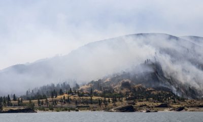 Smoke emitting from a forest fire in the mountains outside of Seattle, Washington