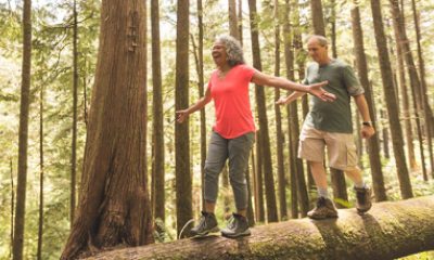 couple walking in the woods