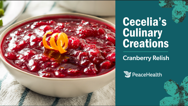 close-up of bowl of cranberry orange relish